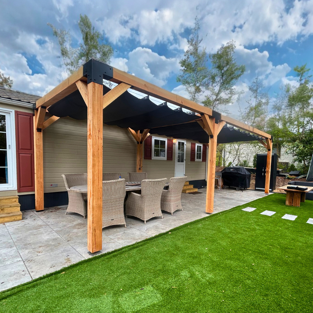 Pergola hout XL met twee schuifbare schaduwdoeken - Rijpex