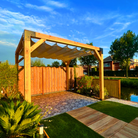 Pergola hout pakket met Harmonicadoek zonwering - Rijpex